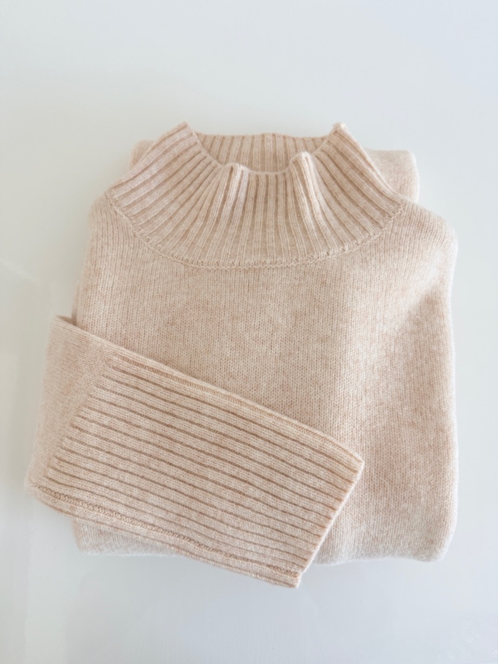 Cozy beige Cream Mock Neck superfine merino wool Sweater Dress